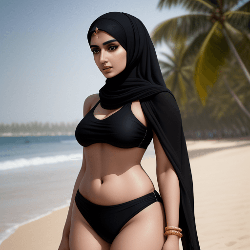 AI generated: Create a realistic style photograph of gorgeous pakistani Muslim woman wearing a black color hijab, ...