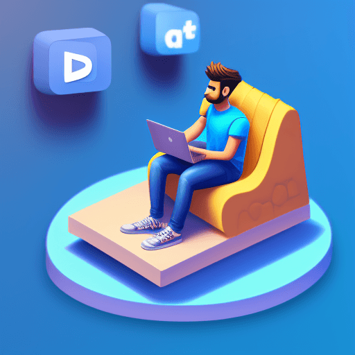 AI generated: Create a 3D illustration of an animated character sitting casually on top of a social media logo "na...