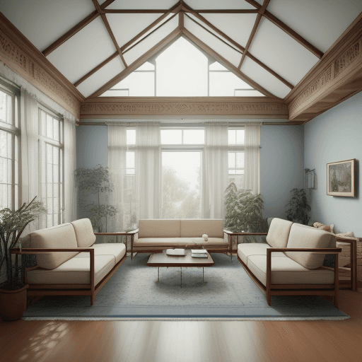 AI generated: medium resolution photography interior design, dreamy sunken living room conversation pit, wooden fl...