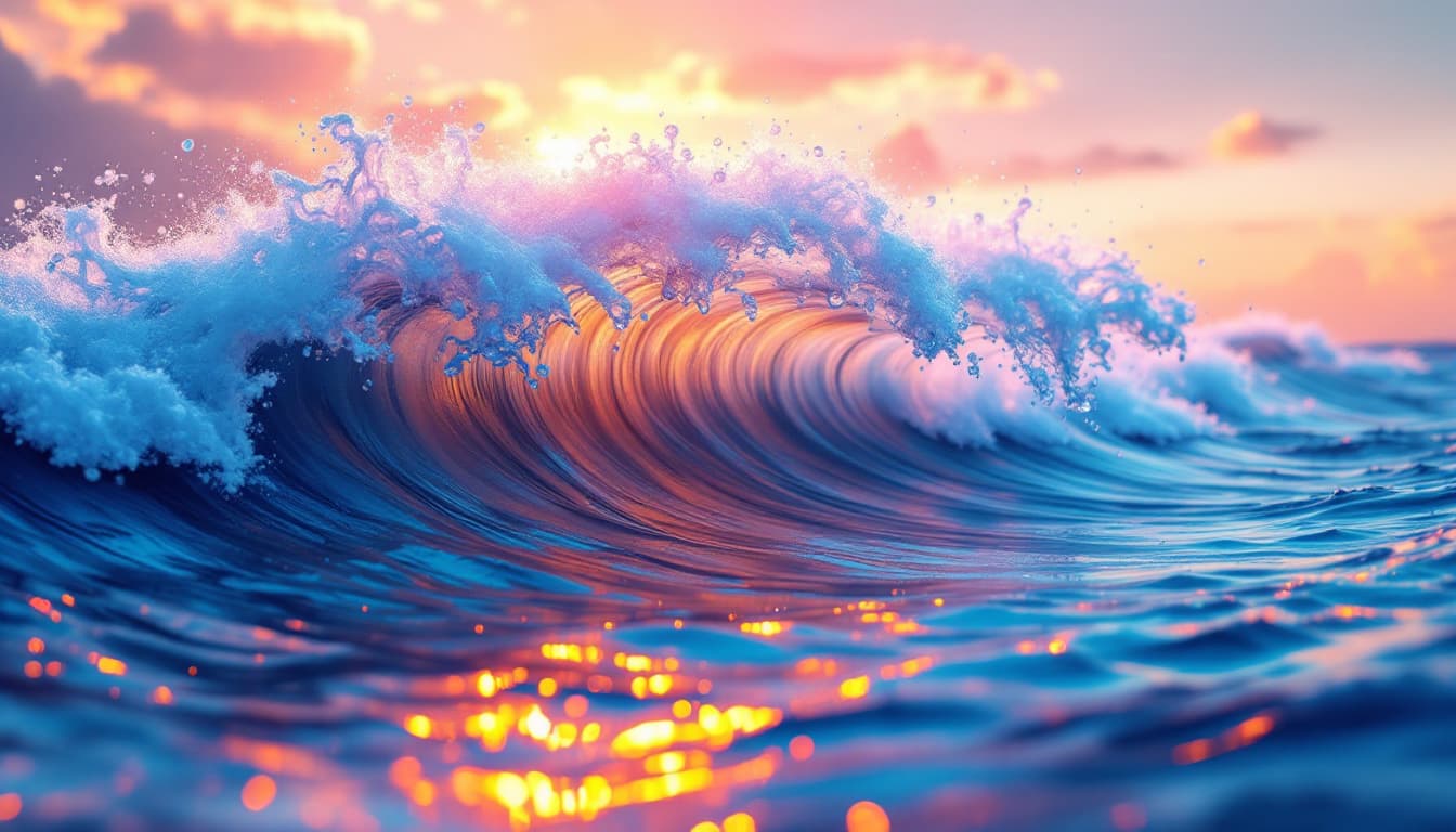 AI generated:    abstraction of a giants,made of water, wild sea horses patterned ocean wave ,with sea foam,riding...