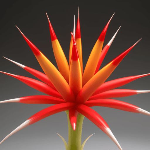 AI generated: red pimpoys, with yellow gradient tips, long white stem with silver spines