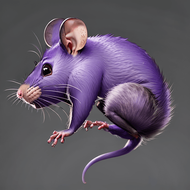 AI generated: side view of a jumping  wild, ugly, scary, giant violet rat, 8k