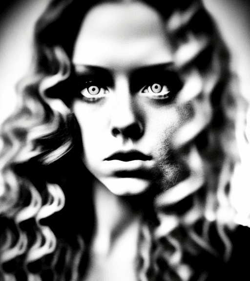 AI generated: black and white, grunge style photograph of ginger female instagram model face extreem close up, bea...