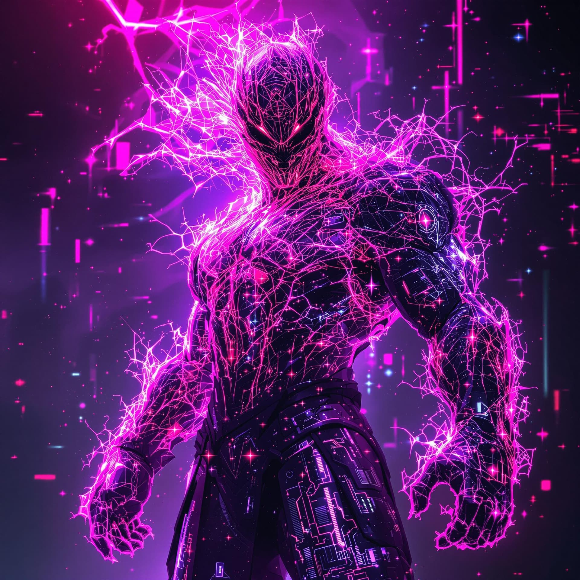 AI generated: A hyperon hologofractal glitch morph warrior, embodying a futuristic and fantastical theme. The warr...