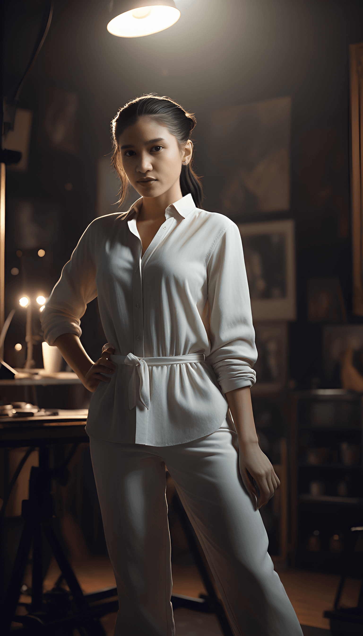 AI generated: A female artist, subdued, sharp focus, studio photo, highly detailed, UHD, 8K, intricate details, dr...