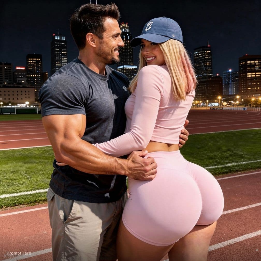AI generated: remove the fence and ad a strong guy kissing her