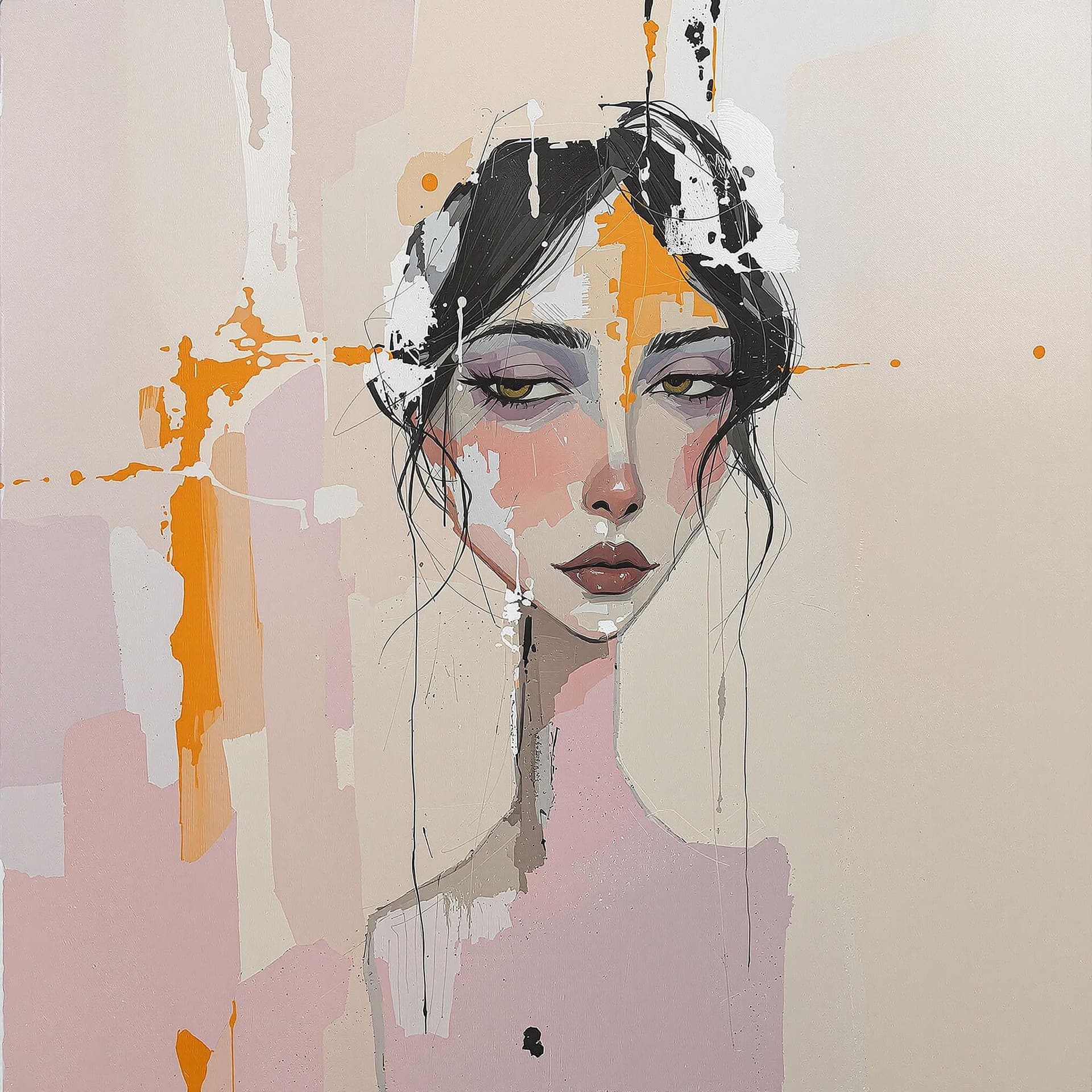 AI generated: abstract full body portrait of a woman standing at an interesting angle with an emphasis on thick, i...