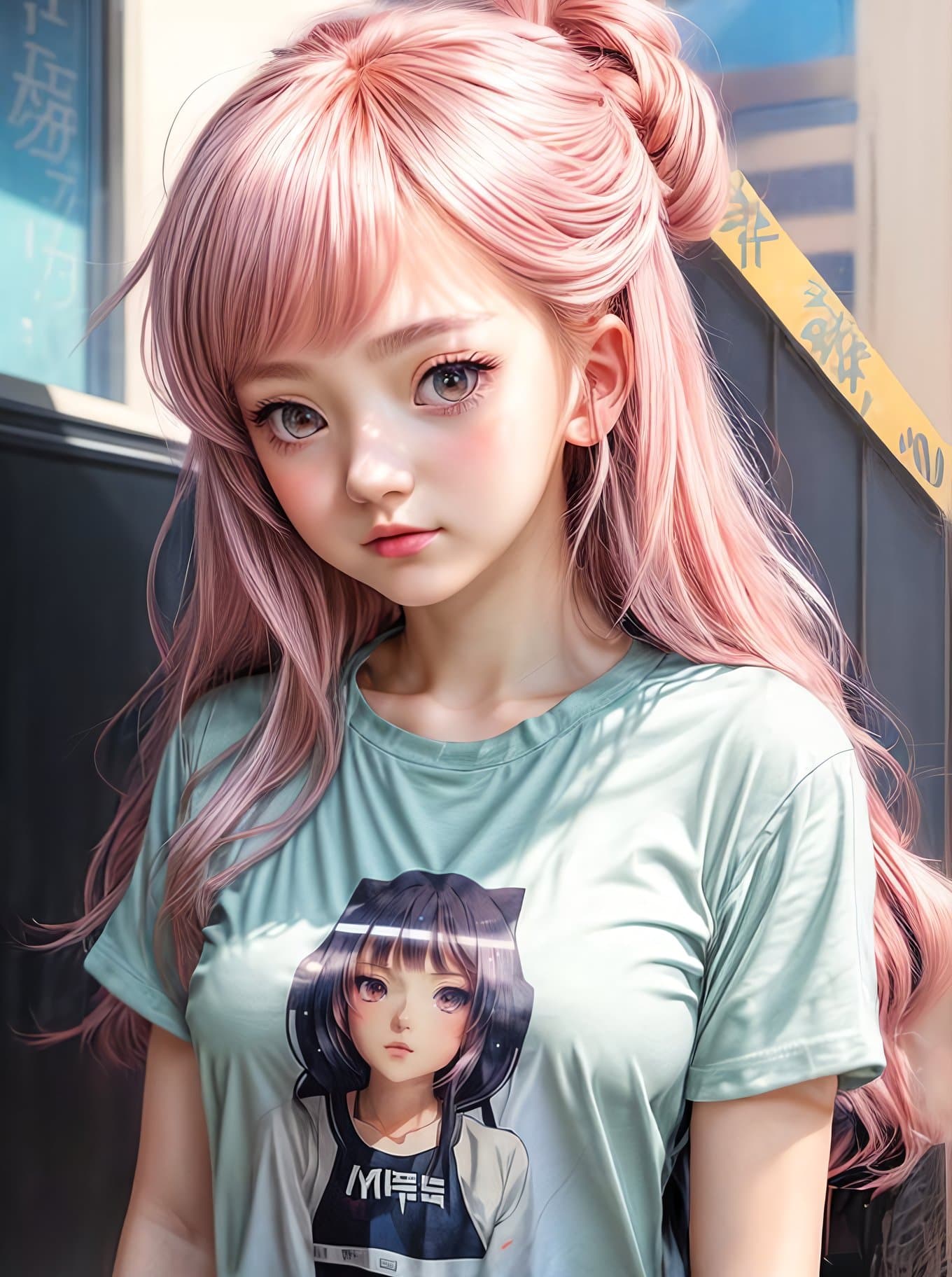 AI generated: portrait of a beautiful anime girl, powerful leader, casual T-shirt, lofi colors:: anime drawing, an...