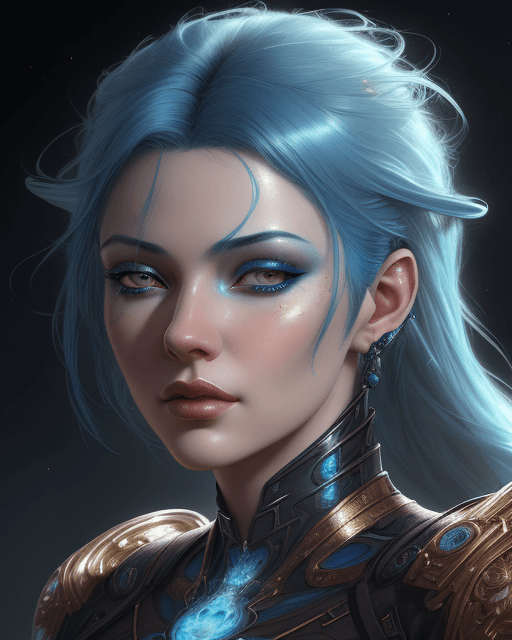 AI generated: a close up of a woman with blue hair, 4k highly detailed digital art, karol bak uhd, stunning digita...