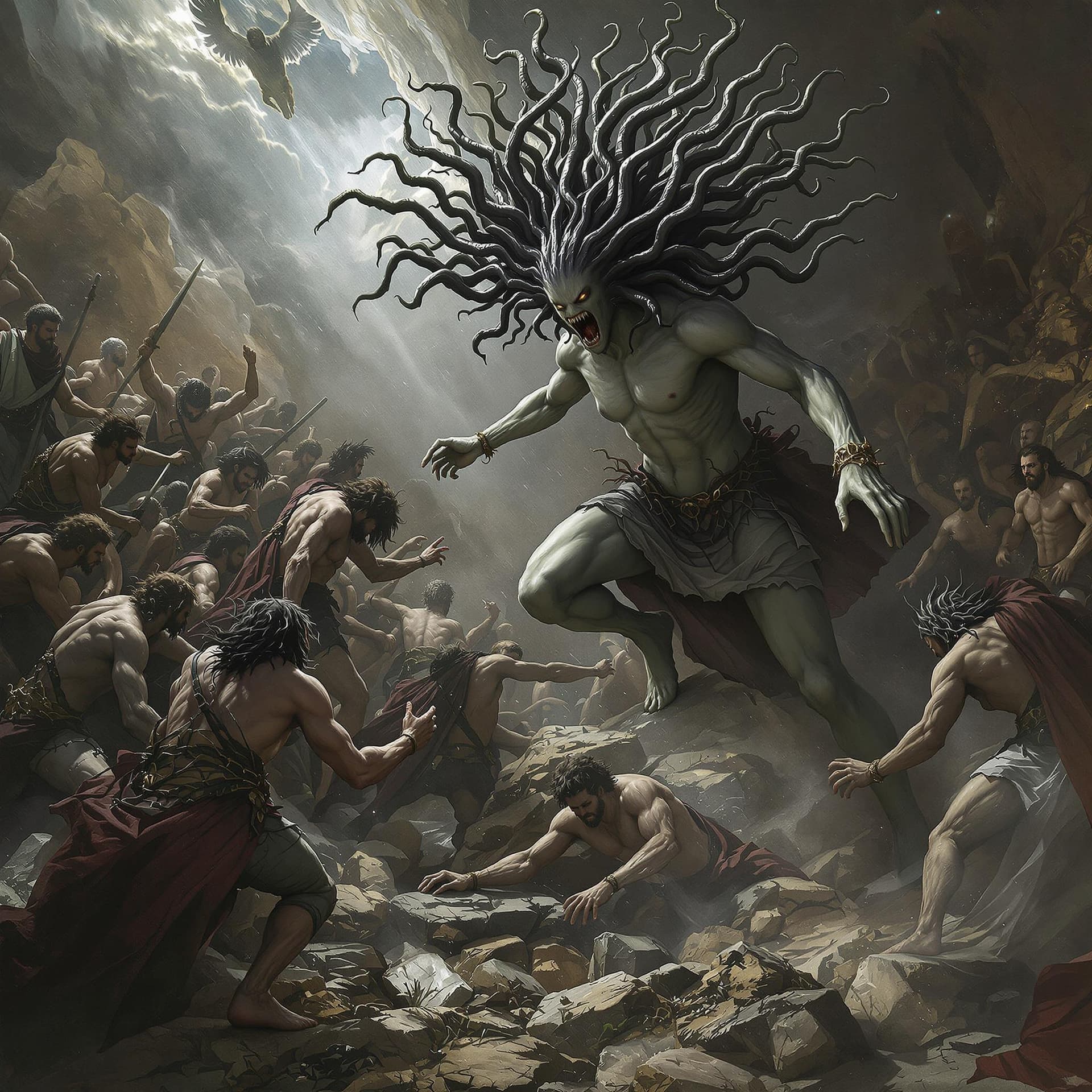AI generated: medusa turning an army of men to stone