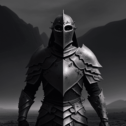AI generated: (A cursed knight, clad in black armor, ) must journey through a desolate, haunted land to reach the ...