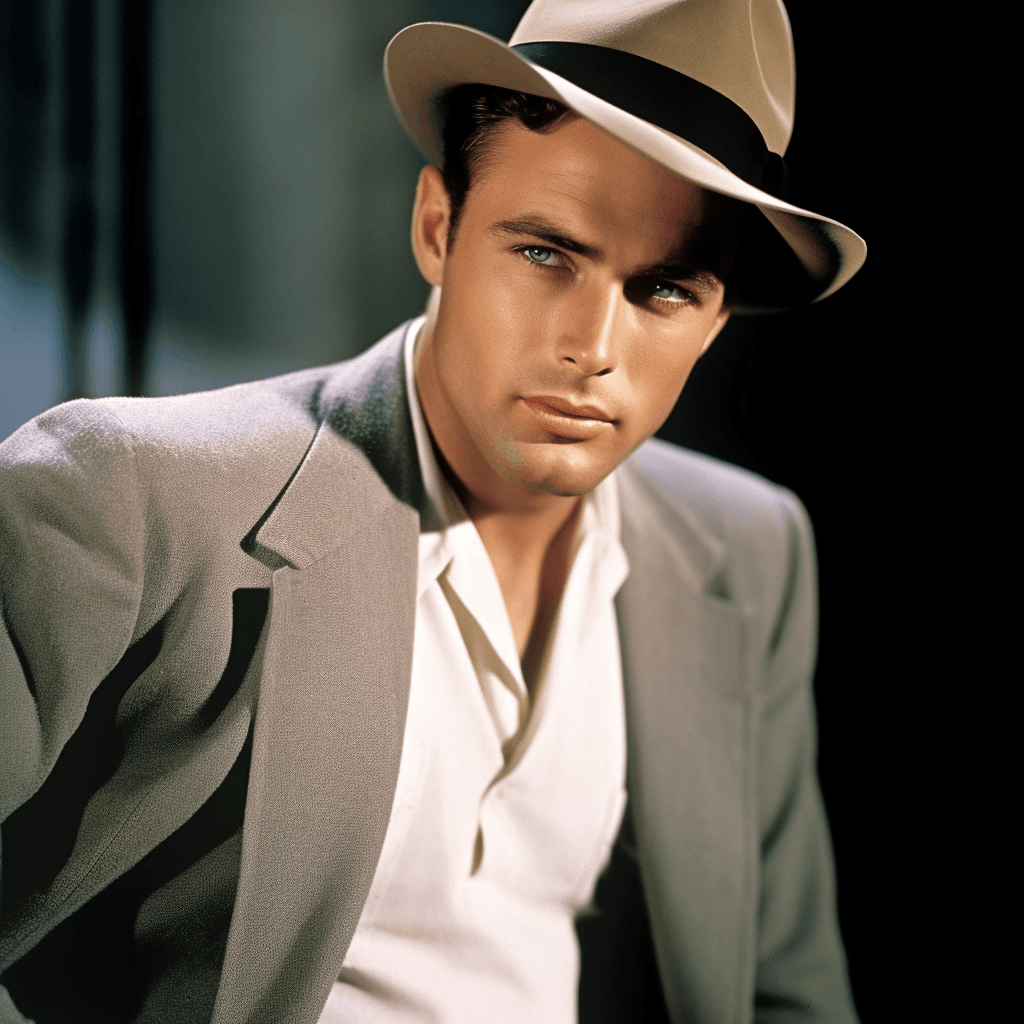 AI generated: hollywood, standing, wearing a stetson, perfect eyes, perfect face, colorized, actor man, handsome, ...