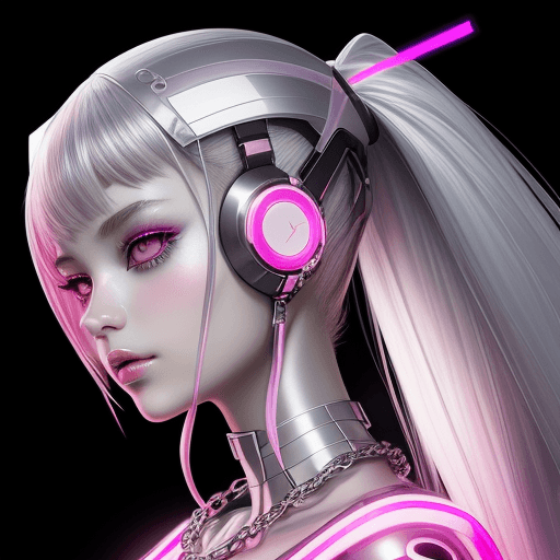 AI generated: cyber punk, graphic design, pink electronic, girl's face, side view, pretty and cute, silver shiny n...