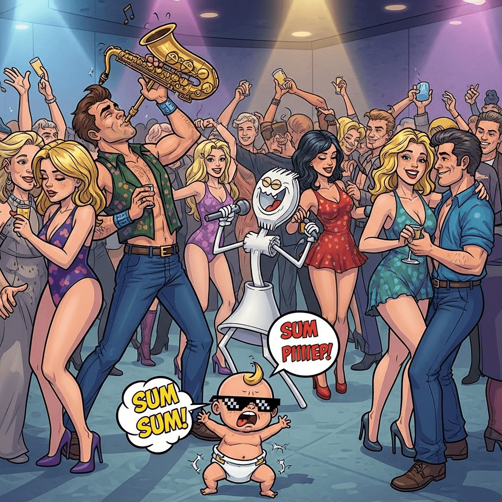 AI generated: Colorful comic book cover style, exaggerated cartoon characters with funny expressions, scenes from ...