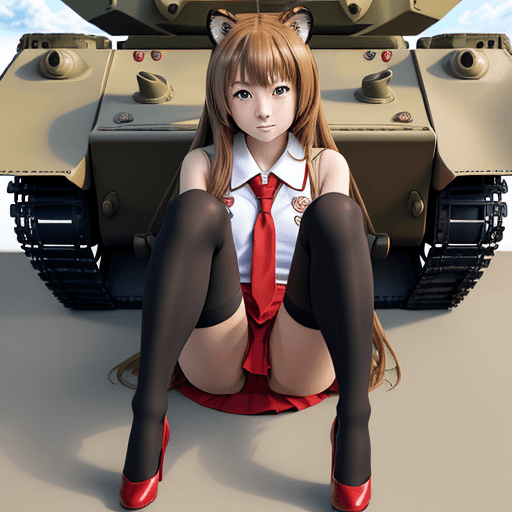 AI generated: masterpiece, taiga aisaka, smug, cute face, anime, anime face, girl sit on the front of realistic ta...