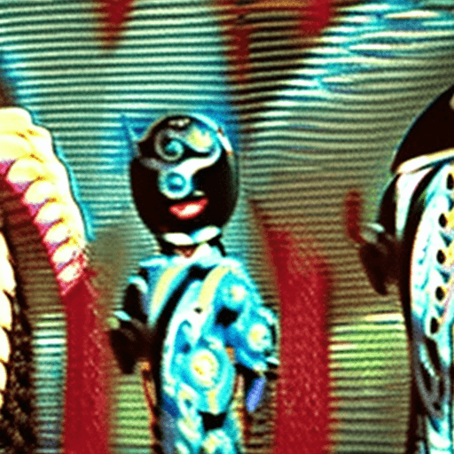 AI generated: 35mm color film still from a 1960 Japanese tokusatsu science fiction television series, a giant frie...