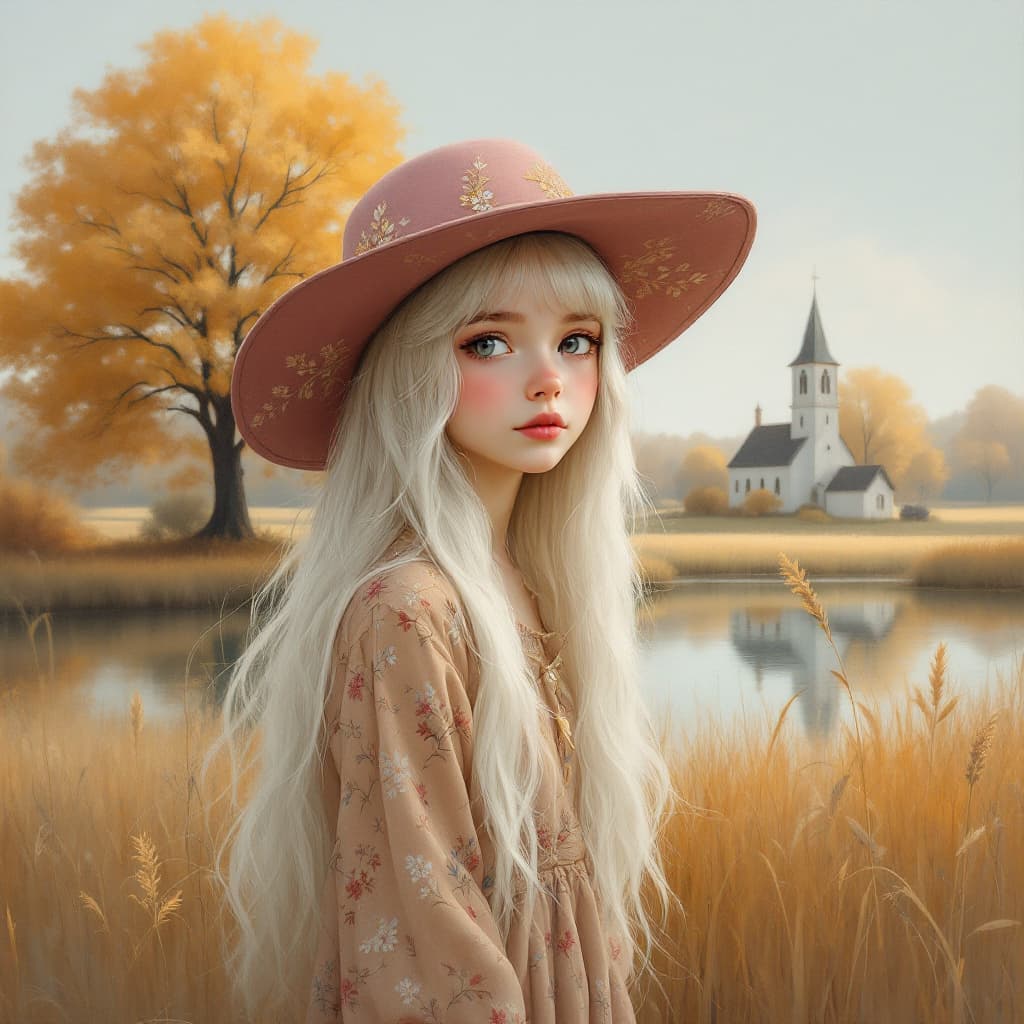 AI generated: painting of A young, fair-skinned girl, approximately 8-10 years old, with long, flowing white hair,...