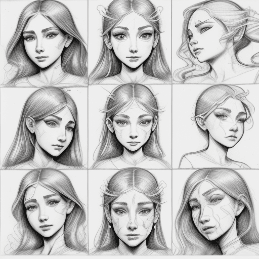 AI generated: drawing, ball pen 
sketch, in the style of distinctive noses, detailed character illustrations, blin...