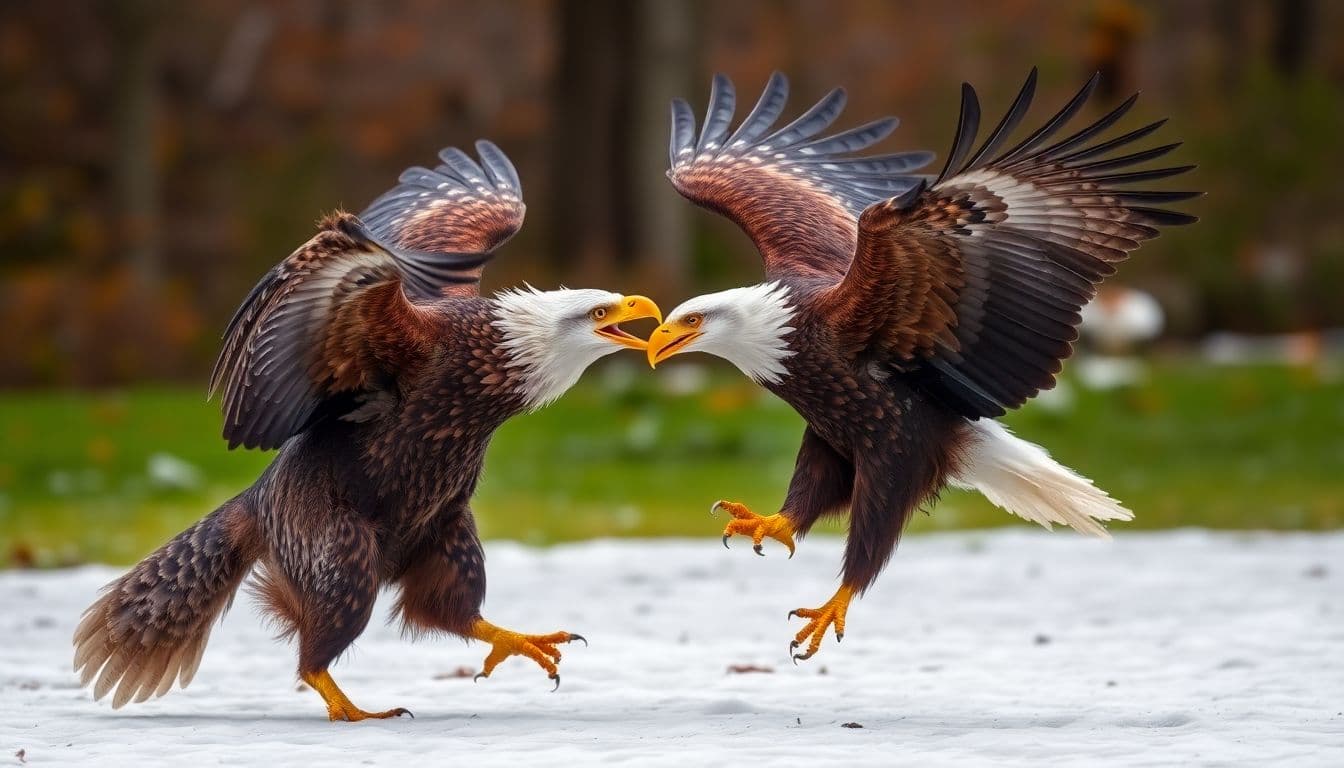 AI generated: eagle and wolf fight together
