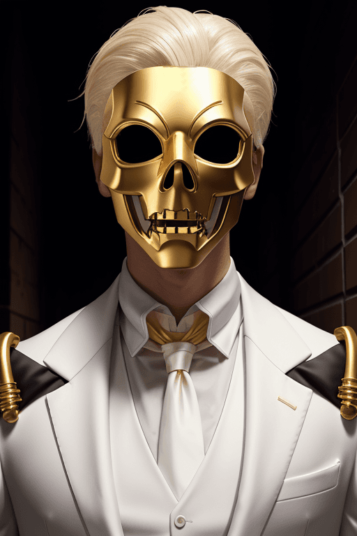 AI generated: man. In a white suit. White jacket, white trousers, white shirt, white tie. Blonde hair. (((Wearing ...