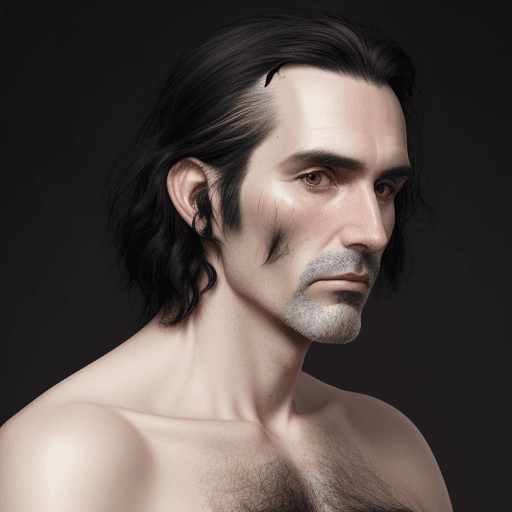 AI generated: make an 44 year old black haired, bored, pale, skinnier face man from britain with shaved bear and m...