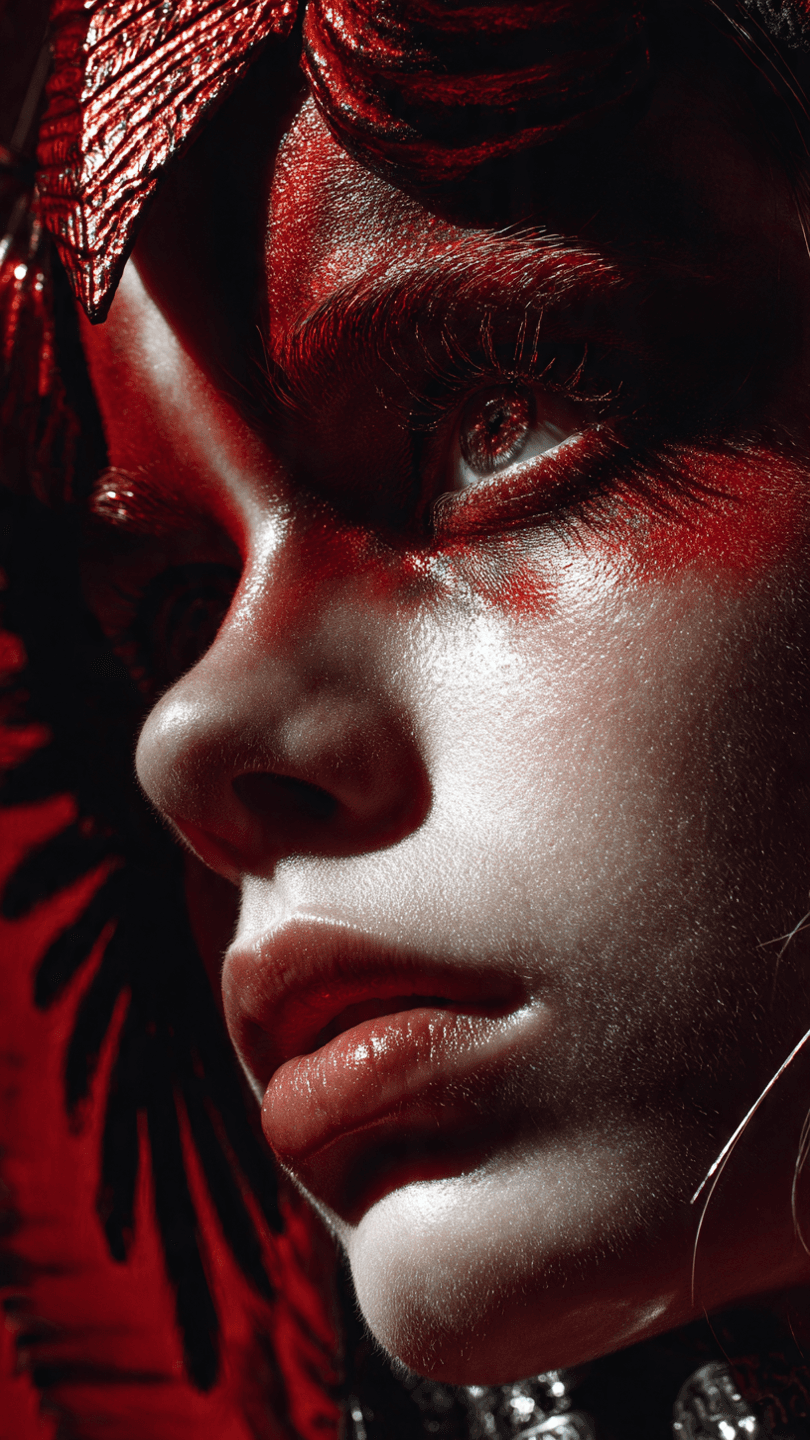 AI generated: Close up,demoness,red horns,red background