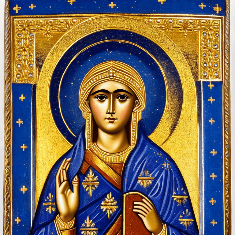 AI generated: Orthodox-Catholic icon of a young male Virgin Mary. He is wearing a turban and is Kurdish. The icon ...