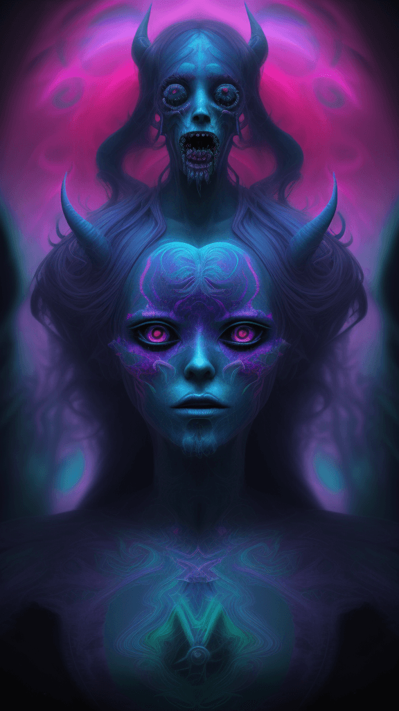 AI generated: ((psychedelic bizarre), (Surrealist Dreams), (Devilcore)), (Beautifully Color Graded), RTX, SSAO, HB...