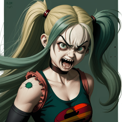AI generated: an angry cartoon girl with long hair, in the style of akira toriyama, sabattier filter, Harley Quinn...