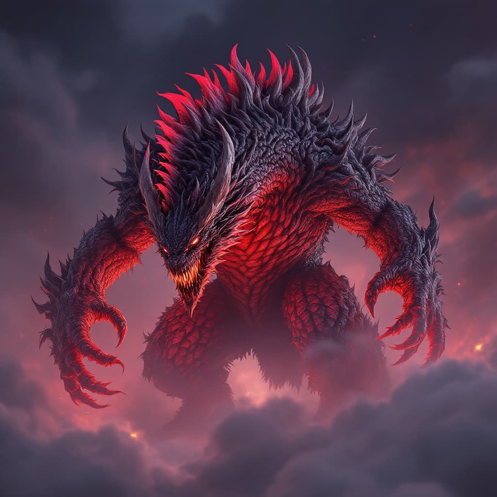 AI generated: gigantic grotesque dragon monster resembling nergigante from monster hunter world

