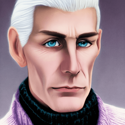 AI generated: A man whose age is confusing. Young, but imposing like a mature adult. With white hair and pale skin...