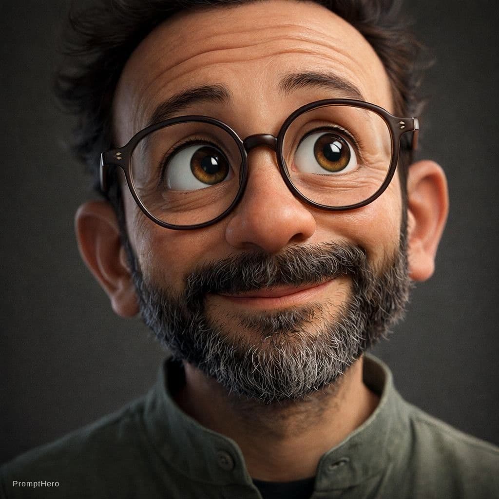 AI generated: Expressive caricature in pixar style unreal charming , wrinkles, glasses,  portrait, cartoon art sty...