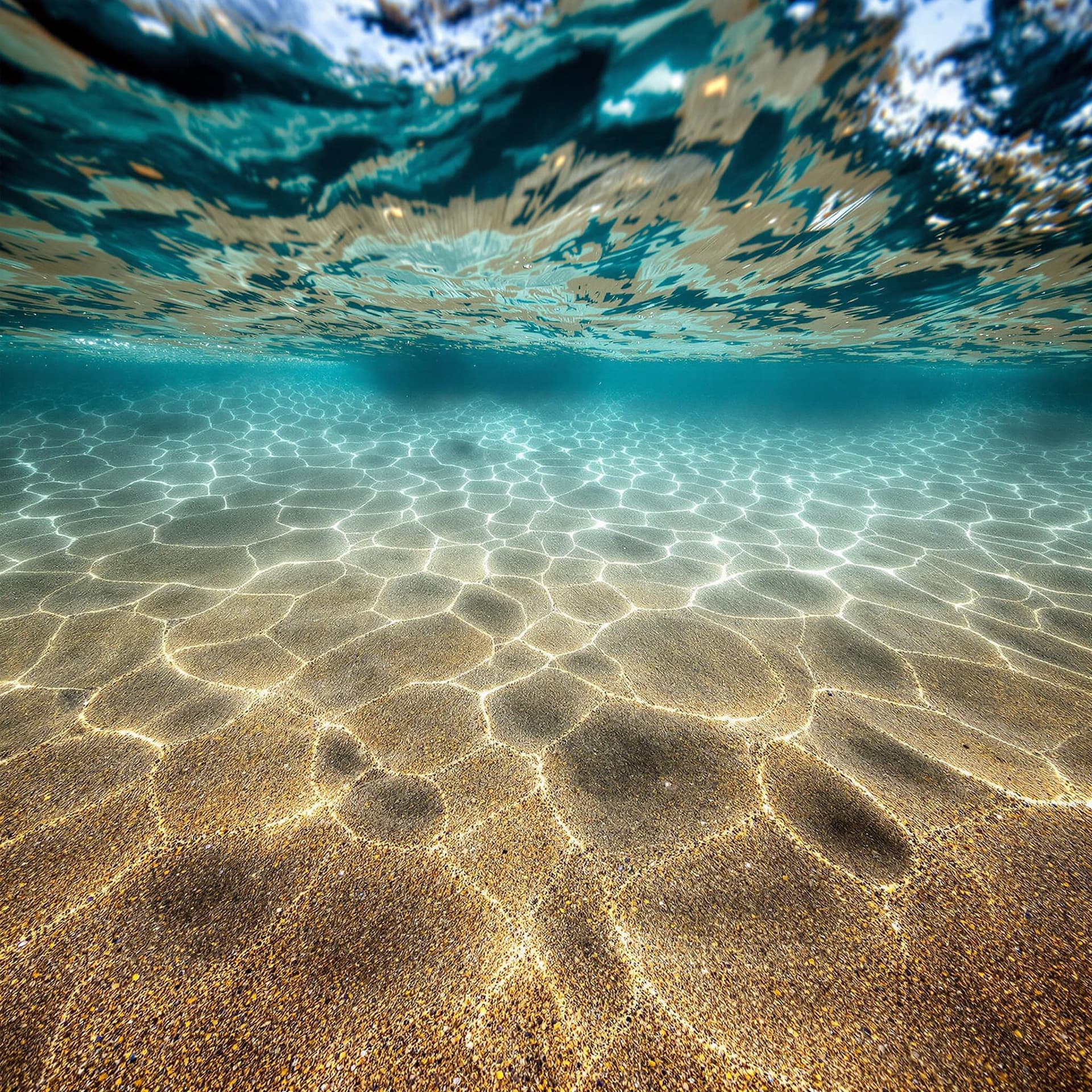AI generated: ultra-high-definition, depicting the sea bed beneath the most beautiful stormy waves. The fine-grain...