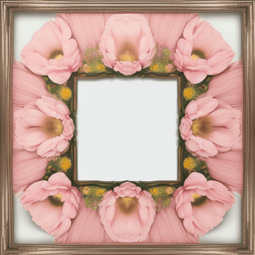 AI generated: Create a frame that is surrounded by flowers with a realistic background 
