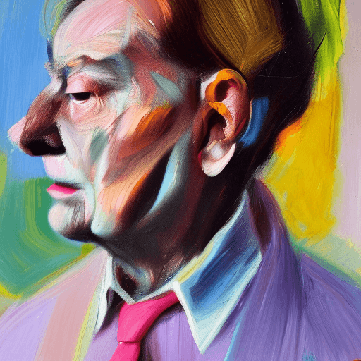 AI generated: an oil painting, wide angle of a man in the style of Willem de Kooning, Francis Bacon, colorful, hig...