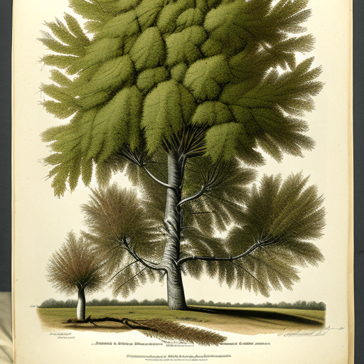 AI generated: Botanical illustration of full Shagbark Hickory Tree with very shaggy and flaky bark by Pierre-Josep...