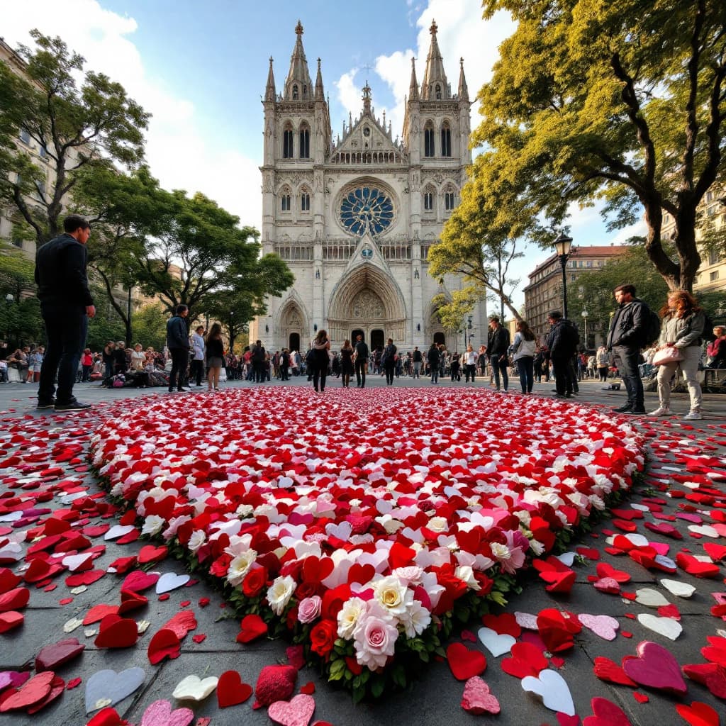 AI generated: Hazme un corazón pisoteado en frente de una catedral. Tiene que verse un CORAZÓN real, de persona, e...