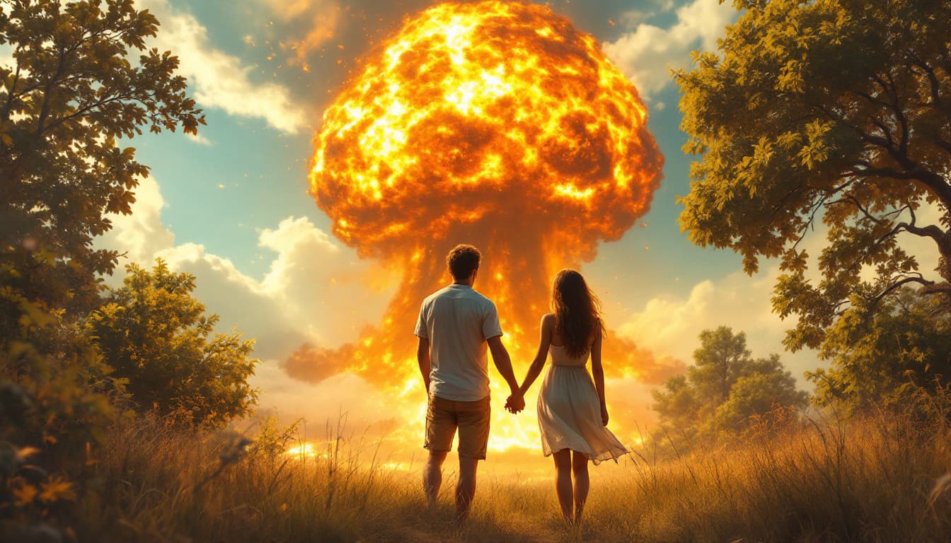 AI generated: summer. A guy in shorts and a girl in a light dress, holding hands. and looking in the distance at a...