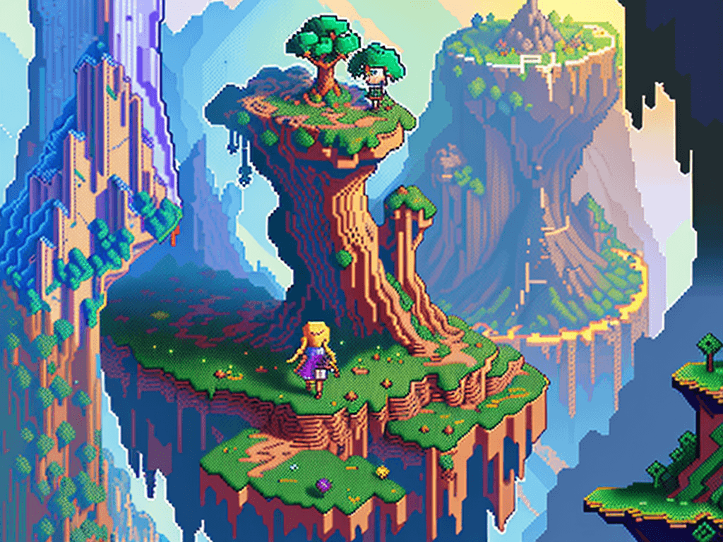 AI generated: more like pixel art. high pixeleted picture,2d pixel art, more like pixel art, bolnd hair girl facei...
