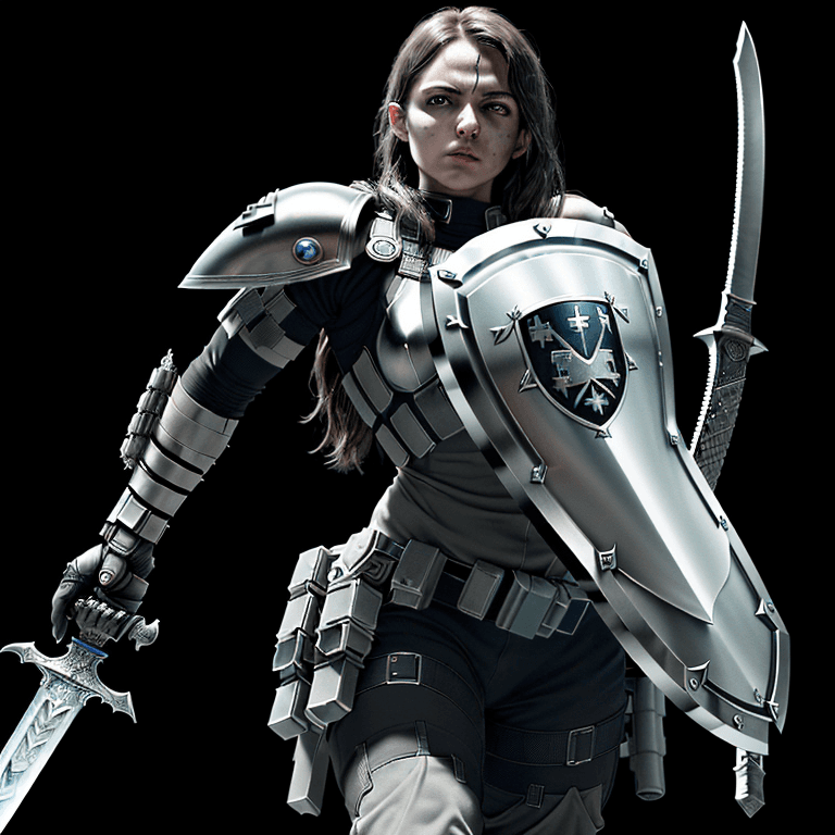 AI generated: Photo of a ultra realistic A nanotechnically enhanced supersoldier   w a sword as a left lower arm a...