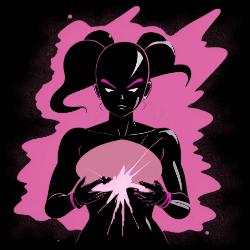 AI generated: black background, a splatter in pink painted silhouette in, in the style of toonami, bold black outl...