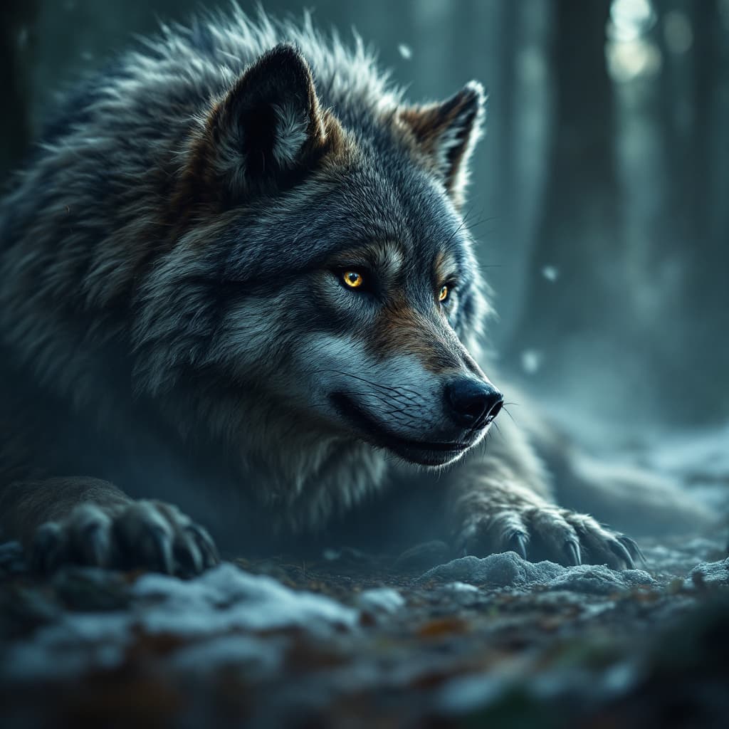 AI generated: waking up to a werewolf looking down at you

