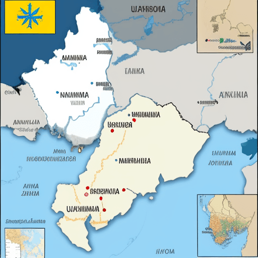 AI generated: map of ukraine in the form of internationally recognized border borders.