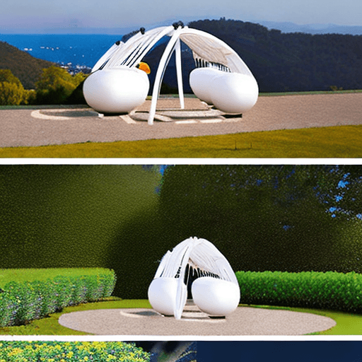 AI generated: "Behold a marvel of design—an egg-shaped tent structure that emanates a soft glow. Crafted from alum...
