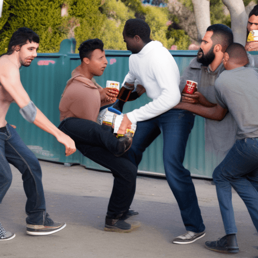 AI generated: Photo of a man stealing beer from a group of men in Dolores park San Francisco