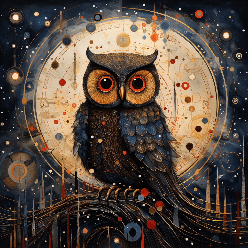 AI generated: Digital art, by IrinaKapi. red yellow gold, fantasy owl, way, path, ultra-detailed composition, floa...