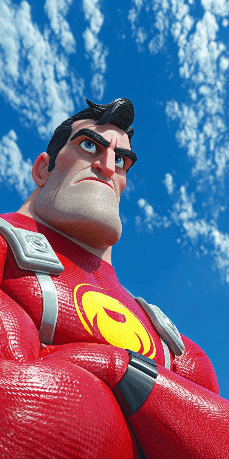 AI generated: cartoon 3D sunny bright Pixar-style image, super hero --chaos 75 --ar 1:2 --raw --stylize 750