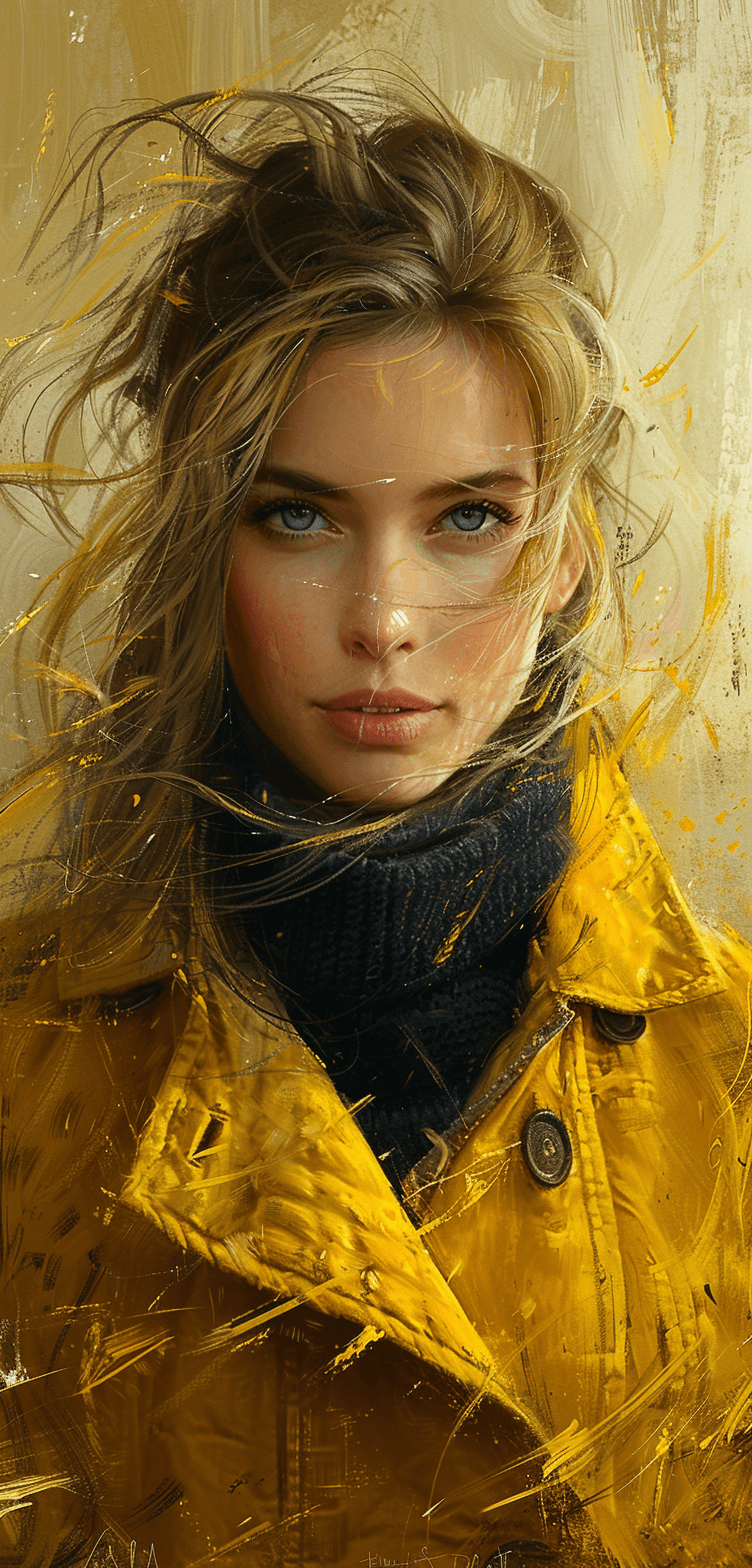AI generated: oil painting, wind blowing a woman's hair, in the style of Dmitri Danish, digital art techniques, da...