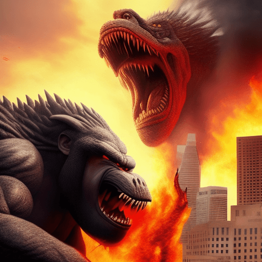 AI generated: Imagine an epic, ultra-realistic poster capturing the intense battle between Kong and Godzilla in th...
