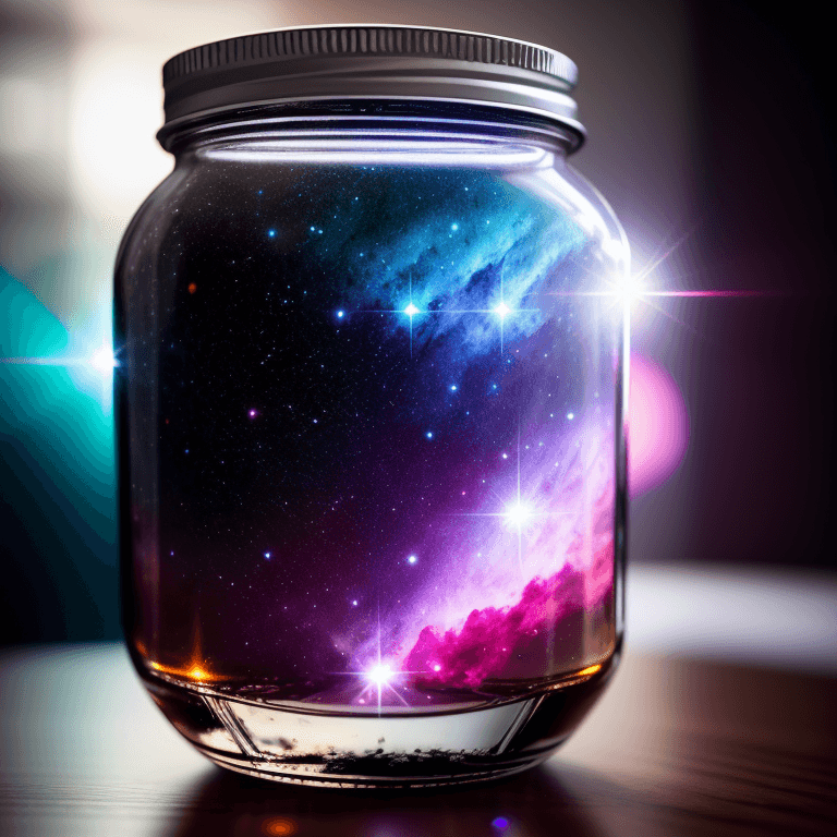 AI generated: a nebula in a glass jar, vivid detail, (nebula), jar standing on the kitchen table, highly detailed,...